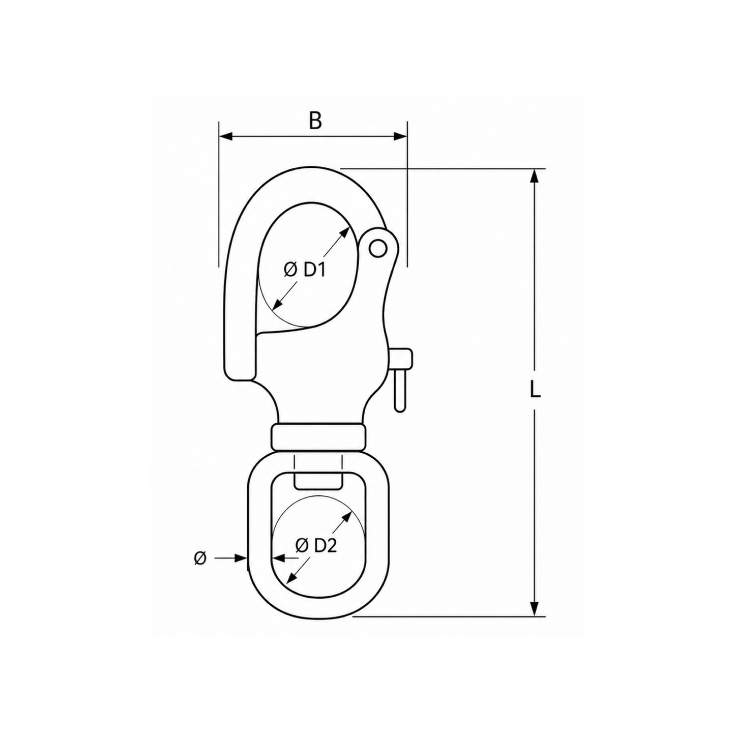 Schnappschäkel mit Wirbelauge V4A - Unverlierbarer Bolzen